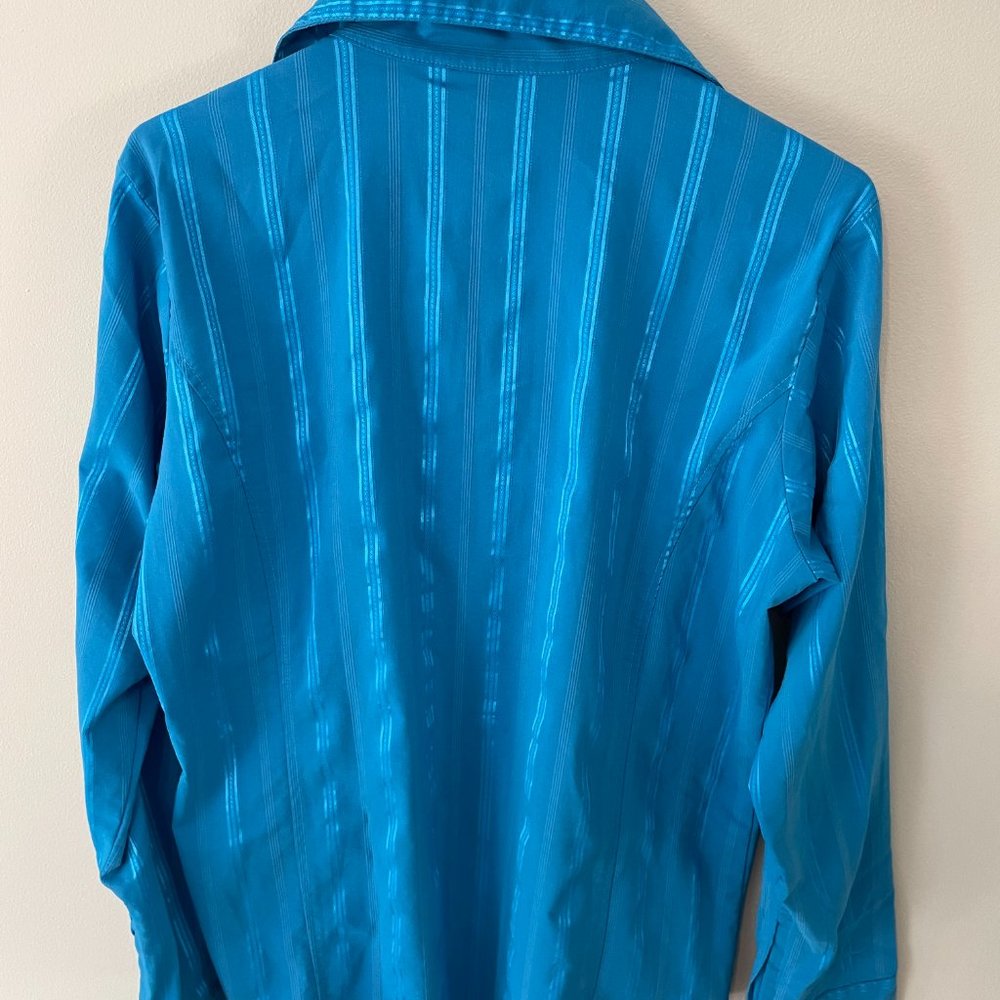 Daniali women’s XL aqua teal L/S zip-front shimmery striped blouse top - Picture 15 of 16